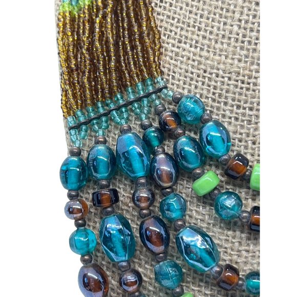 Multi Strand Seed Bead Necklace Glass Beads Green Blue Brown Copper Adj 24" - Picture 3 of 5